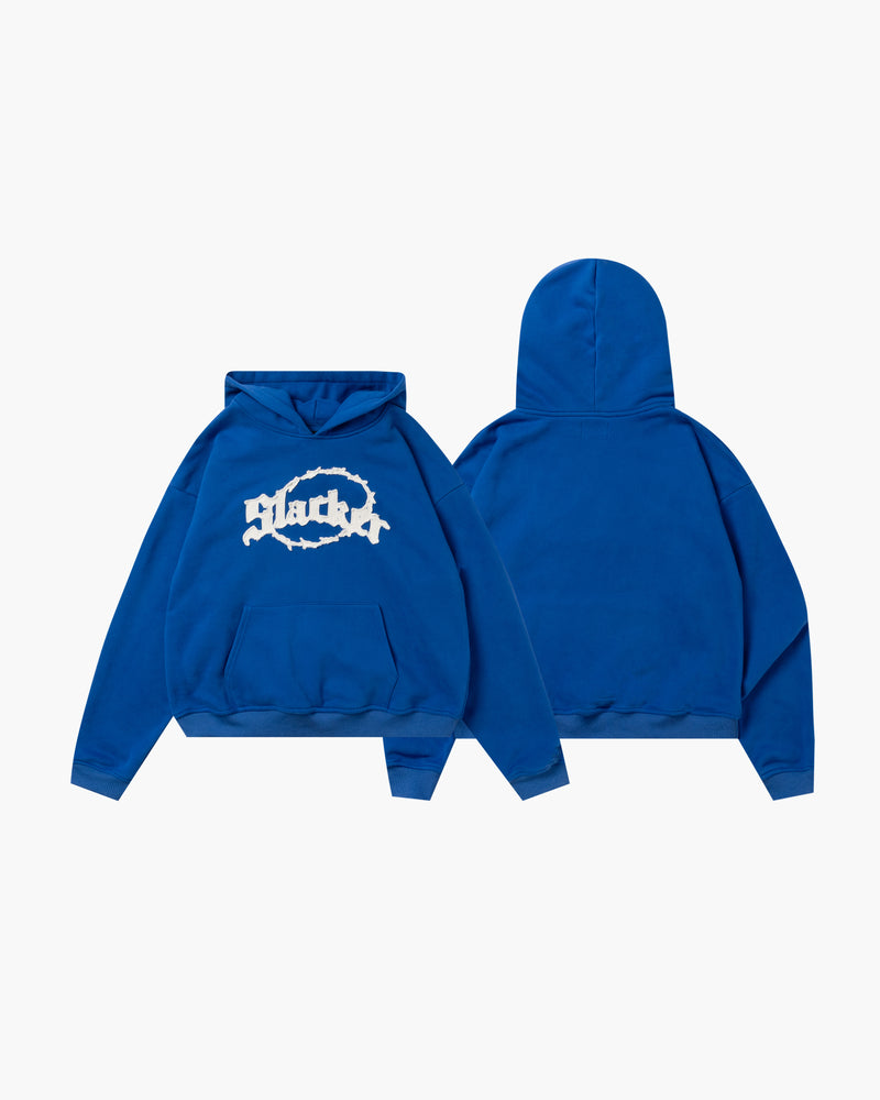 slacker applique logo hoodie Blue