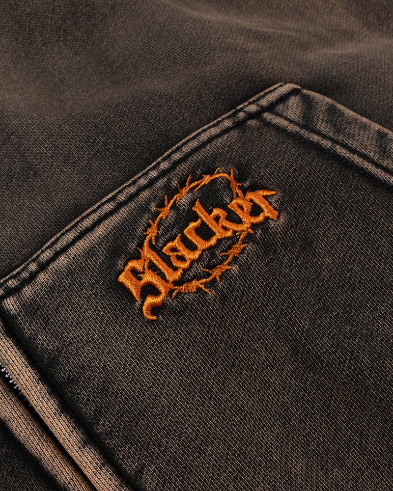 Acid Wash Zip Hoodie Brown