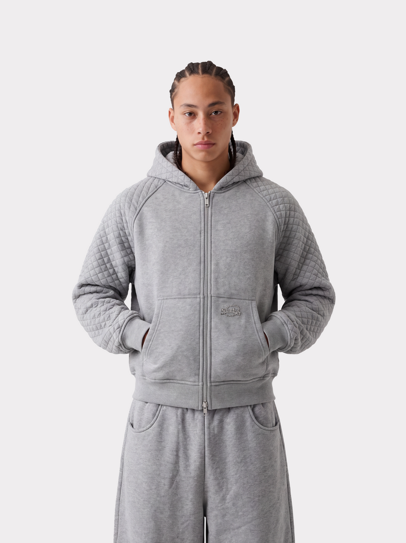 SLACKER QUILTED ZIP HOODIE GRAY