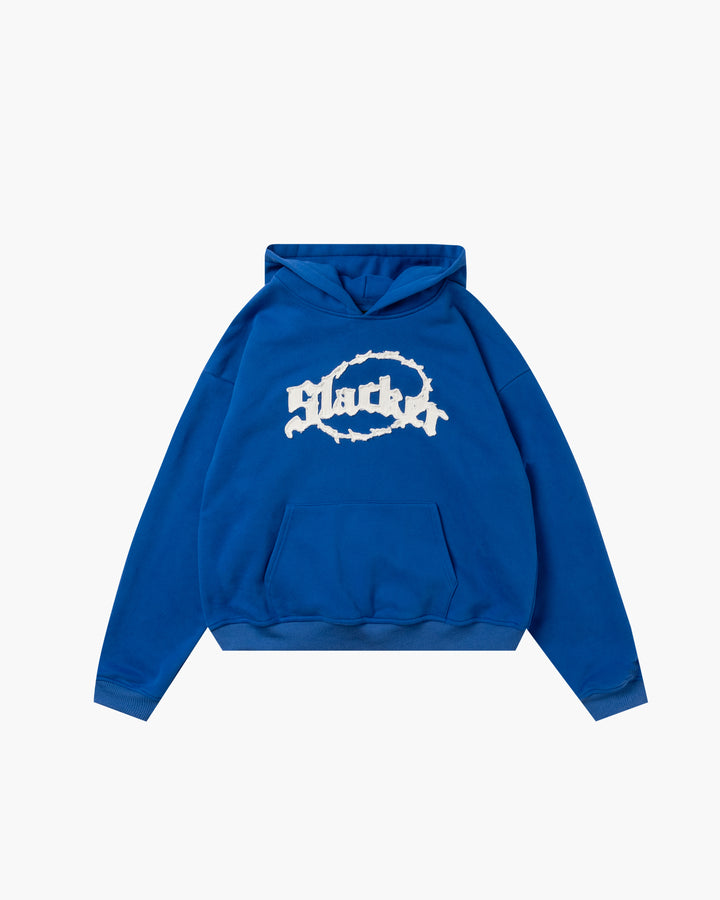 slacker applique logo hoodie Blue