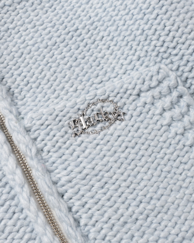 Heavy Knit Zip Hoodie Light Blue