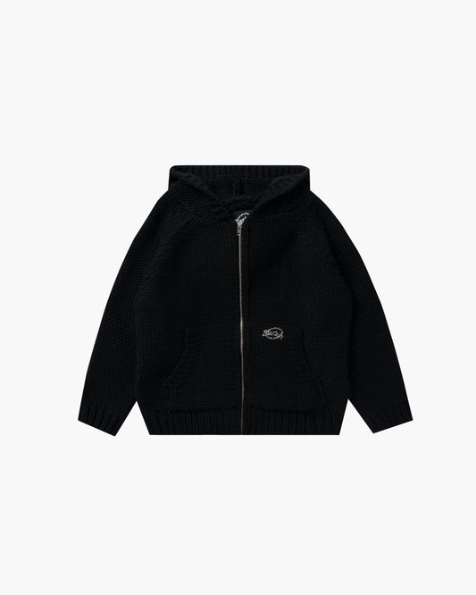 Heavy Knit Zip Hoodie Light Black