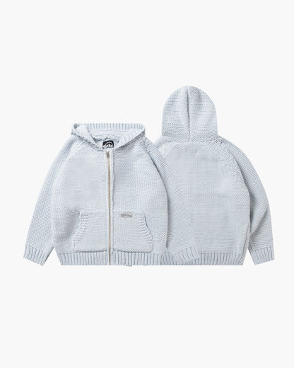 HEAVY KNIT ZIP HOODIE LIGHT BLUE