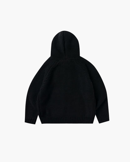 HEAVY KNIT ZIP HOODIE BLACK