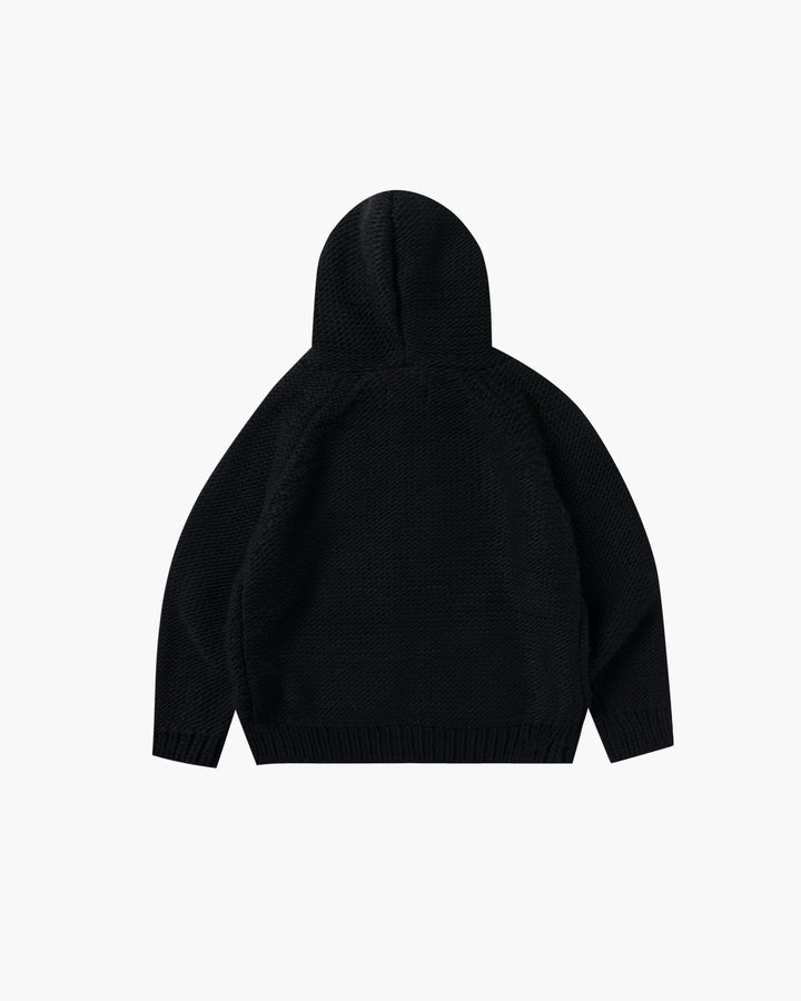 Heavy Knit Zip Hoodie Light Black