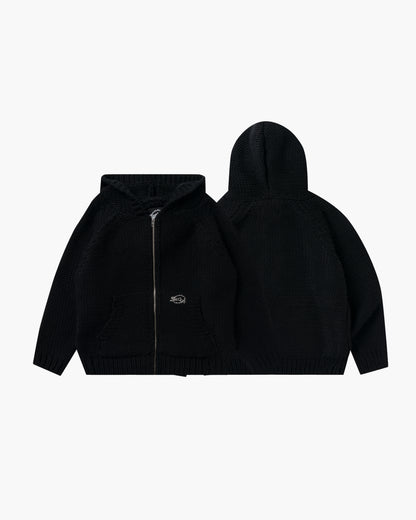 HEAVY KNIT ZIP HOODIE BLACK
