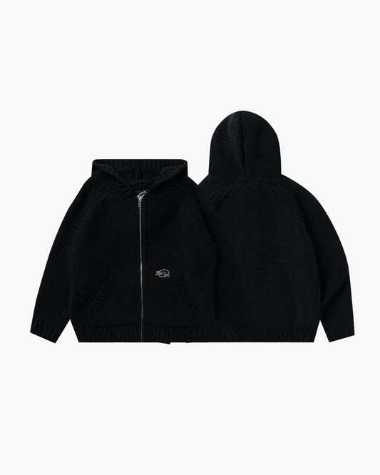 Heavy Knit Zip Hoodie Light Black