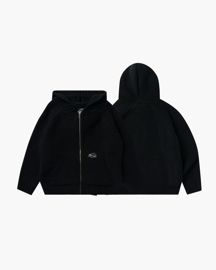Heavy Knit Zip Hoodie Light Black