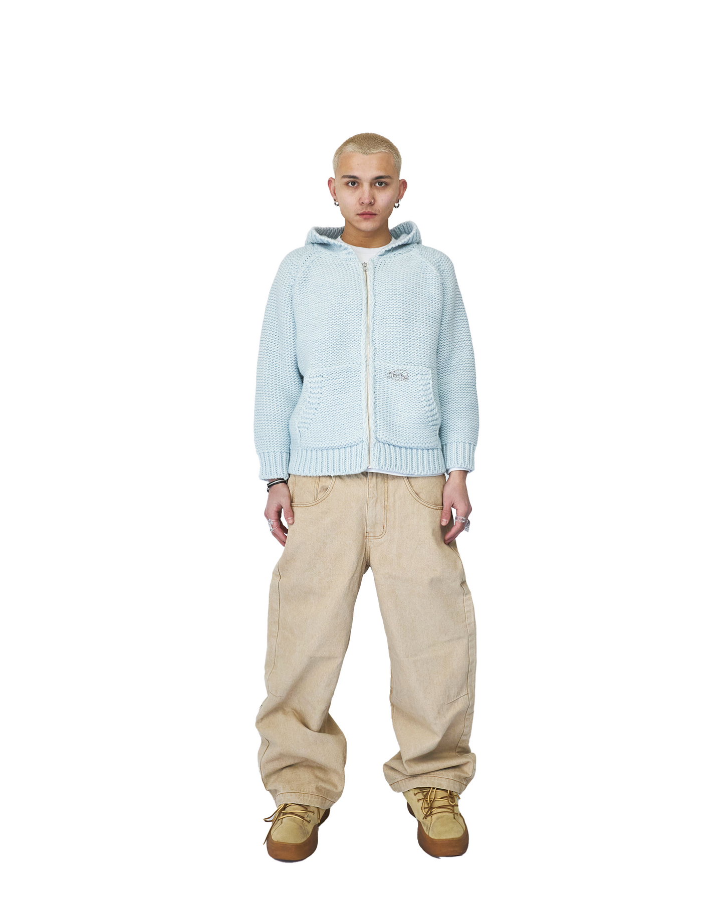 Heavy Knit Zip Hoodie Light Blue – Slacker Heavy Knit Zip Hoodie Light Blue – Slacker