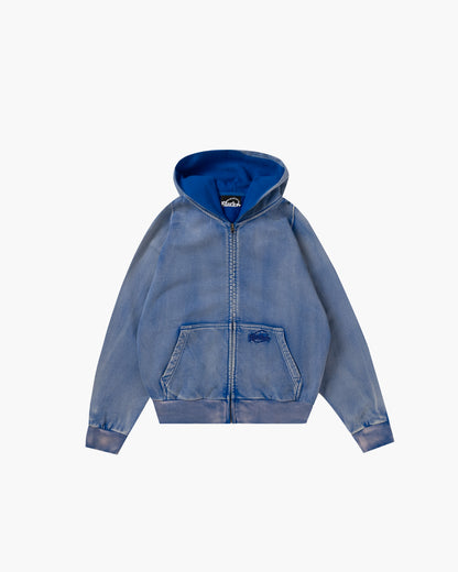 Acid Wash Zip Hoodie Blue