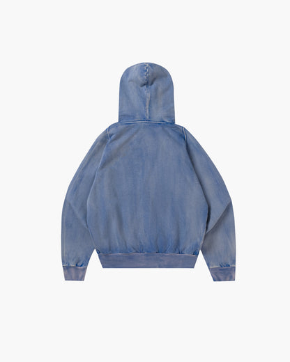 Acid Wash Zip Hoodie Blue