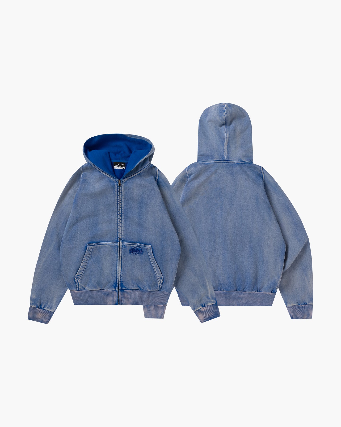 Acid Wash Zip Hoodie Blue