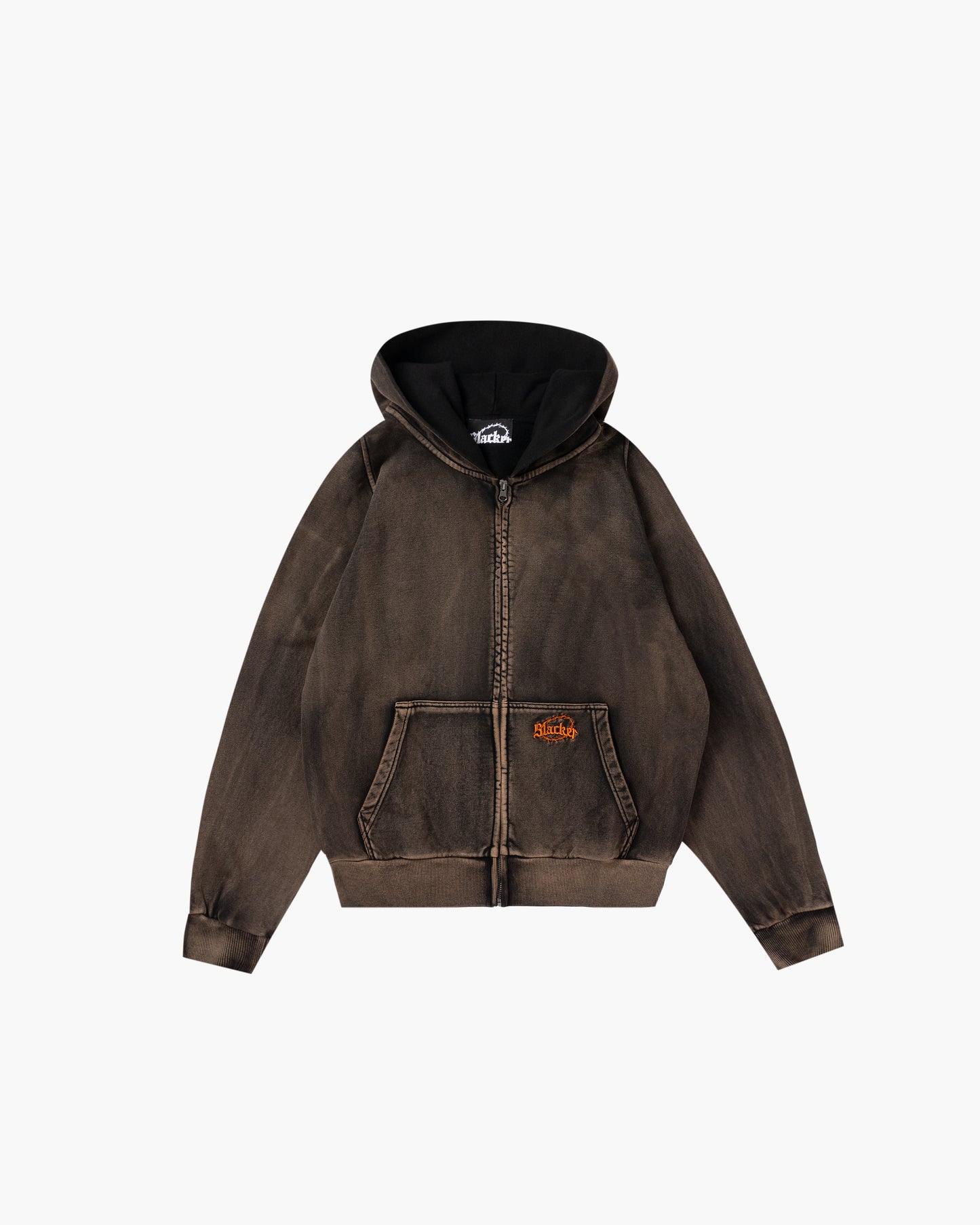 Acid Wash Zip Hoodie Brown