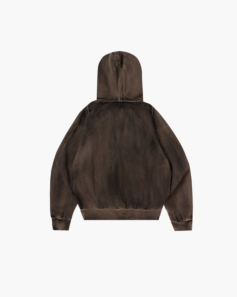 Acid Wash Zip Hoodie Brown