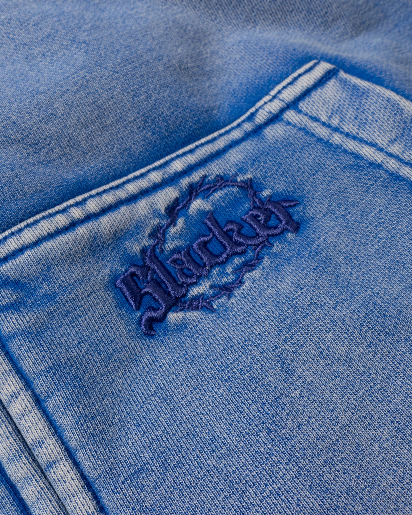 Acid Wash Zip Hoodie Blue