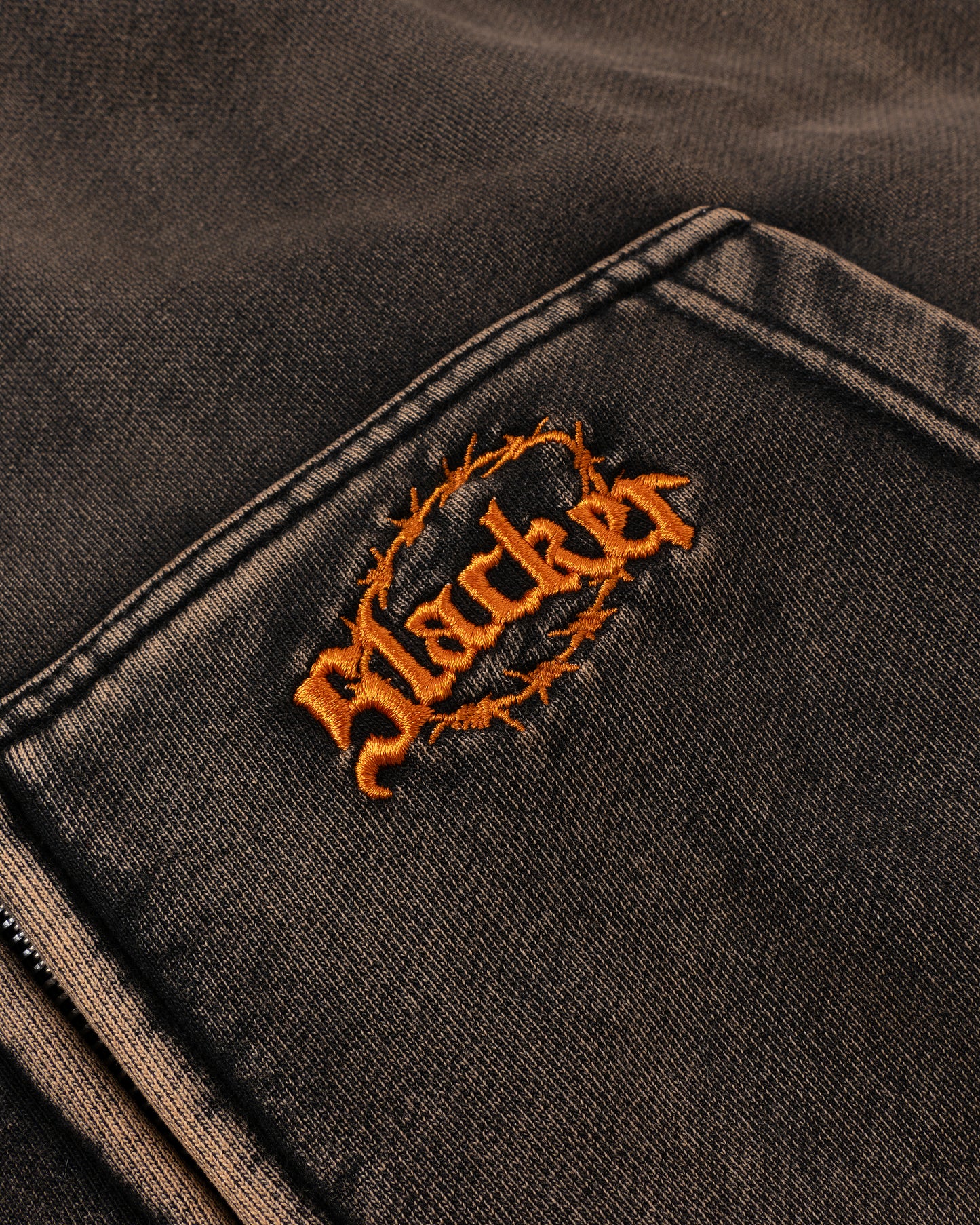 Acid Wash Zip Hoodie Brown