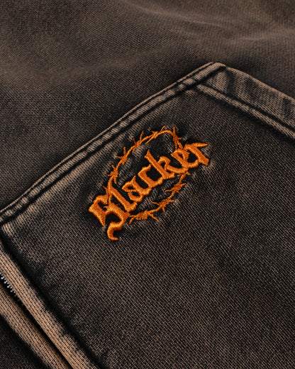ACID WASH ZIP HOODIE BROWN