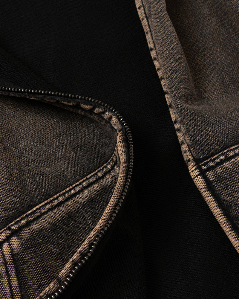 Acid Wash Zip Hoodie Brown