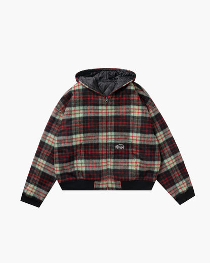 Check hood zip jacket Red