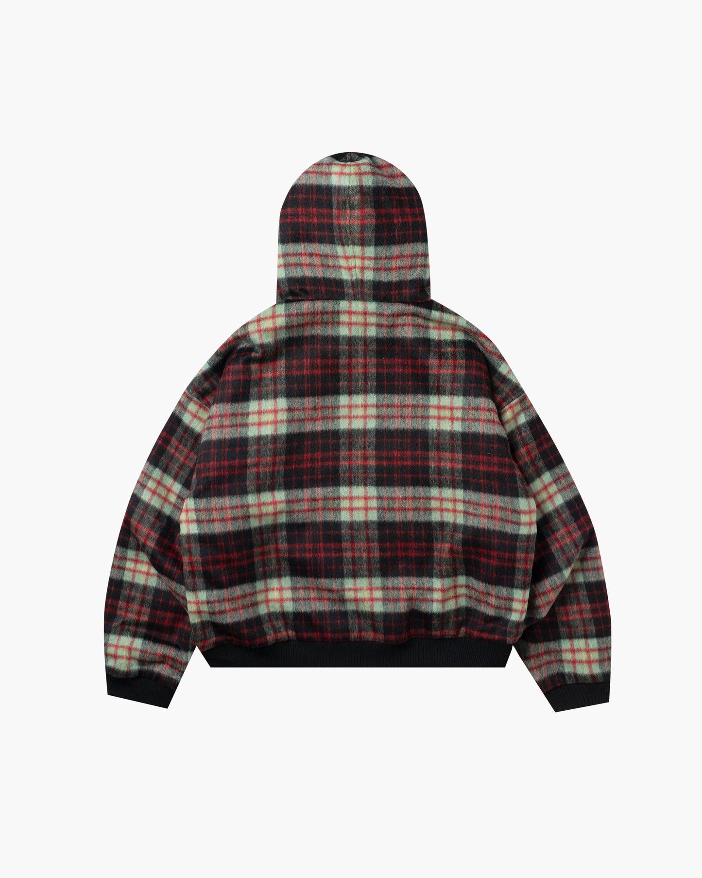 Check hood zip jacket Red