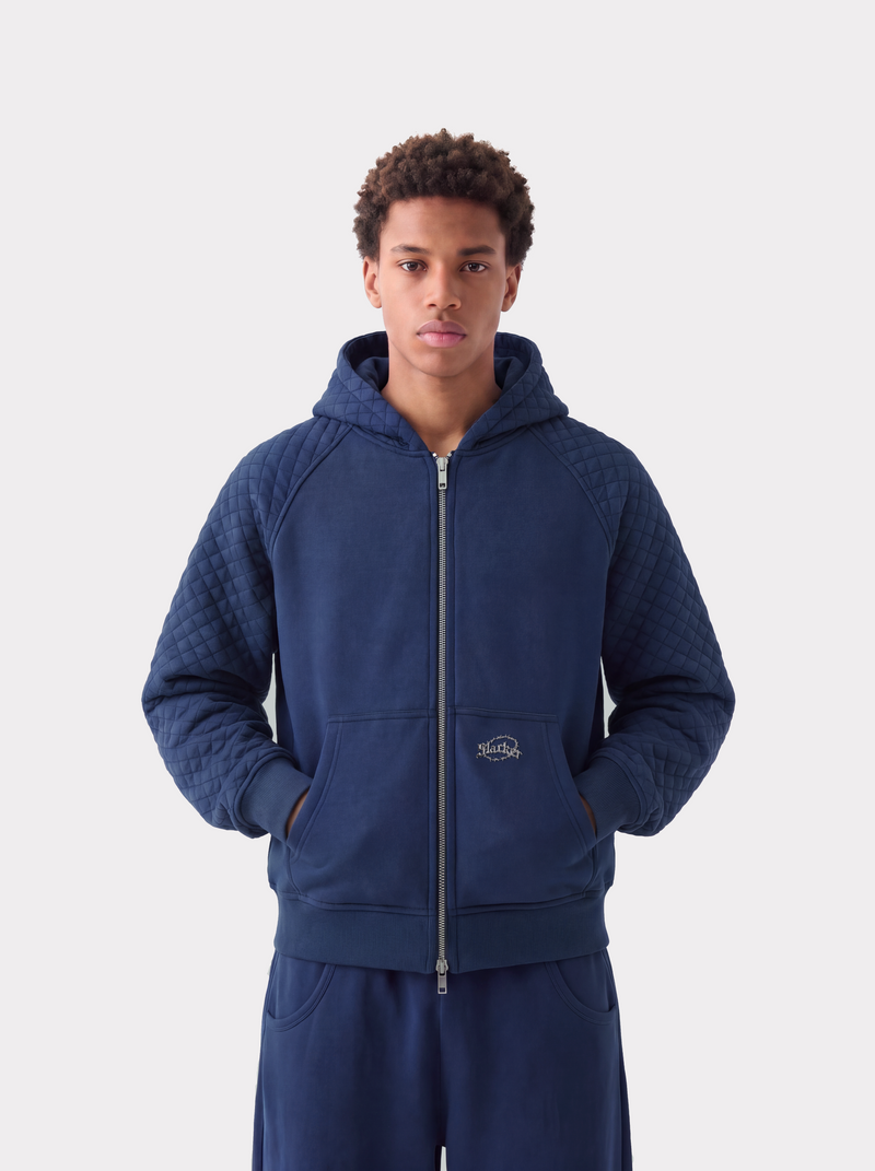 SLACKER QUILTED ZIP HOODIE NAVY